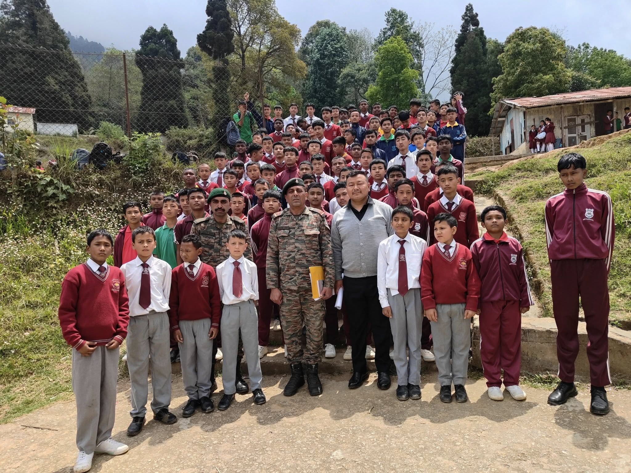 A group of Lamahatta students gathered outdoors